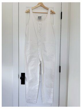 Jungmaven Button Front Jumpsuit in Washed White